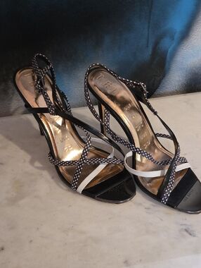 Ted Baker Black and White Polka-Dot Strappy High Heels